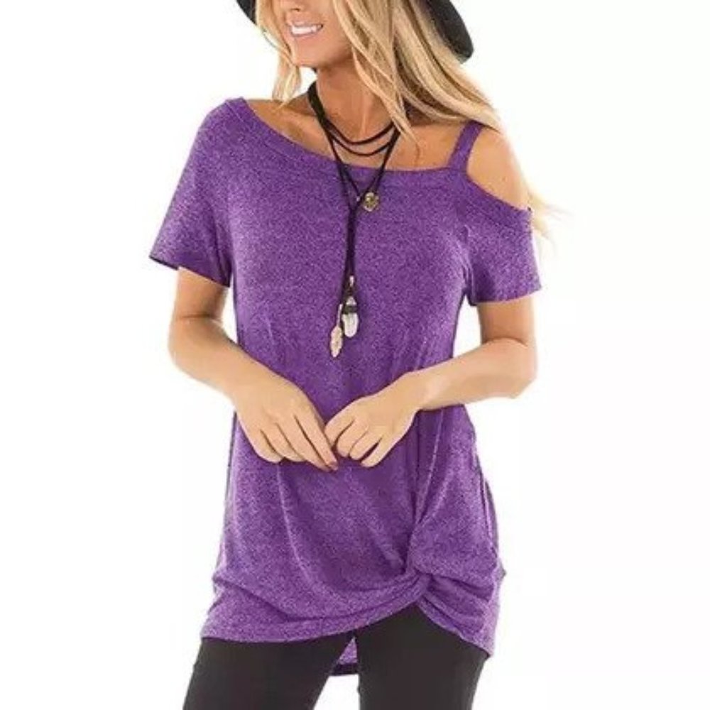 Alicia Twist-Front Cold Shoulder Top